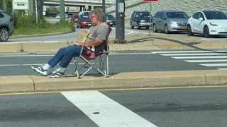 Homeless man falling asleep while asking for money