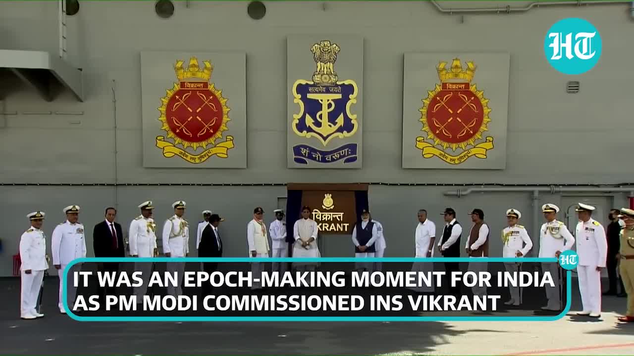 PM Modi waves at Chetak choppers during flypast; INS Vikrant Commissioned I Watch