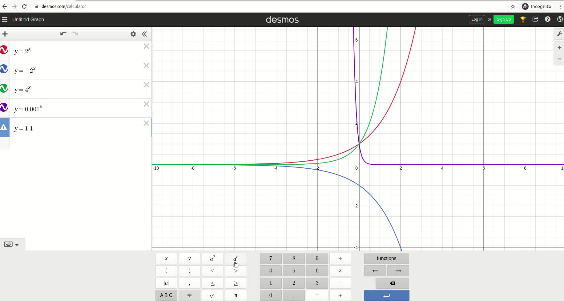 Exponentials - graphing with Desmos