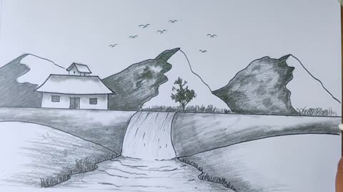 Very easy mountain scenery drawing