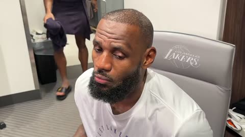 LeBron James speaks to the media after LA’s 3-0 start