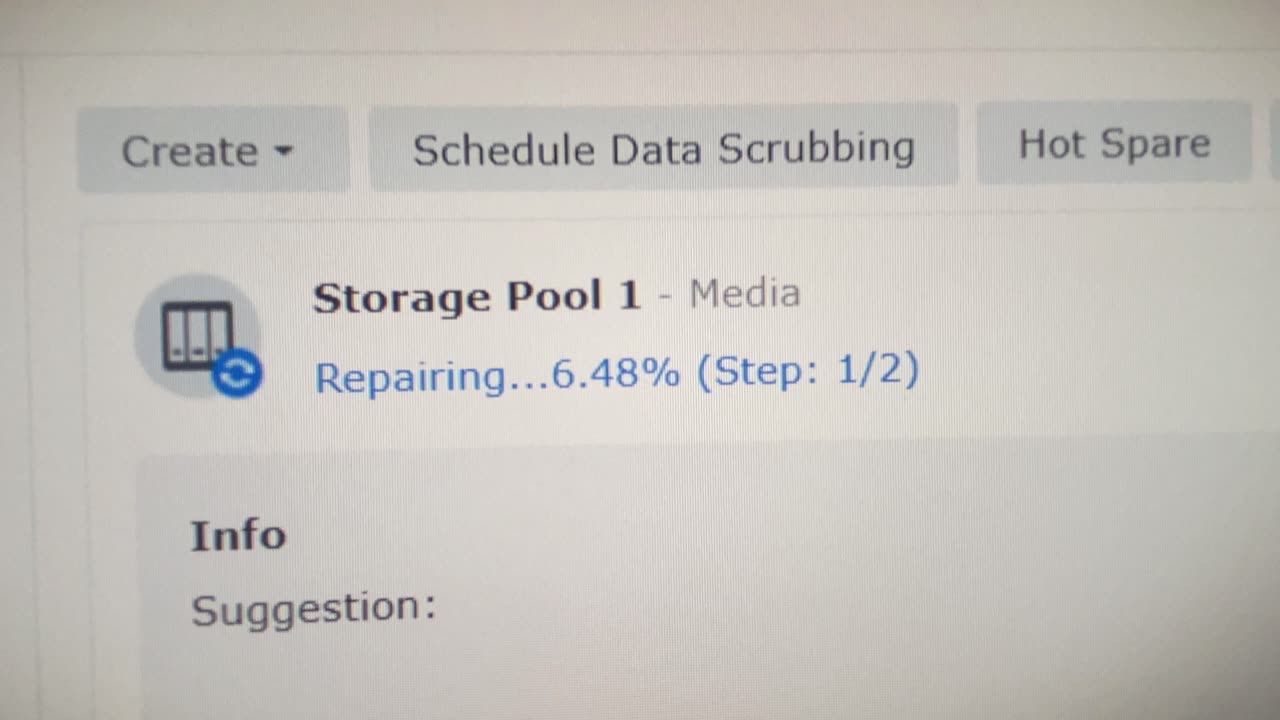 Synology NAS DS418 Reboot Shutdown Loss Lose Power Electricity During Storage Pool Repair Repairing