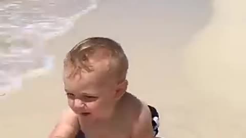Funny baby reaction on the beach || #shorts