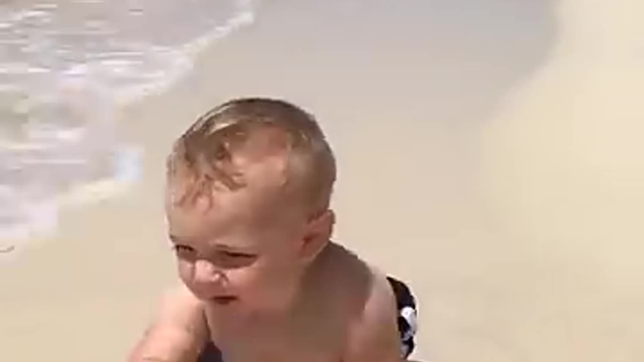 Funny baby reaction on the beach || #shorts