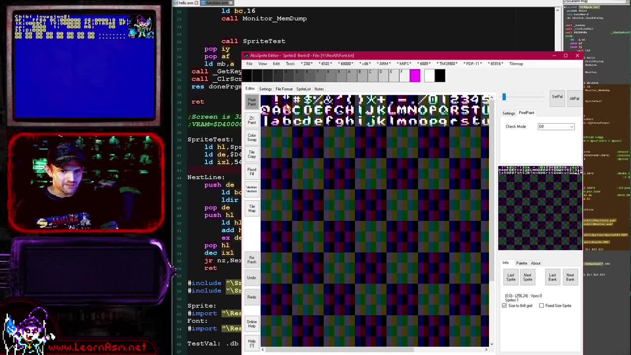 EZ80 Lesson P1 - Bitmap Hello World and sprite drawing on the Ti-84 in 16bpp