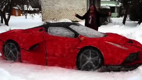 A man made Ferrari from snow