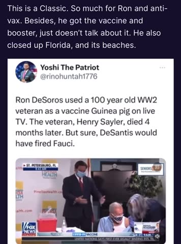 Trump Truth: So Much for Ron Desantis being “Anti-Vax”