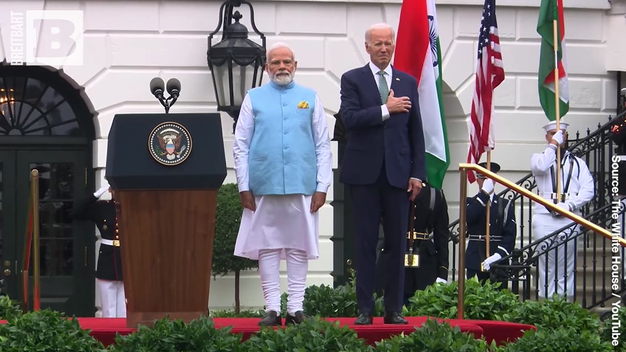 BIDEN MOMENT: Joe Puts Hand over Heart for Indian National Anthem, Awkwardly Holds PM's Hand