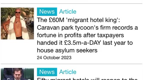 Migrant Hotels in UK : Mail Online 25/10/2023