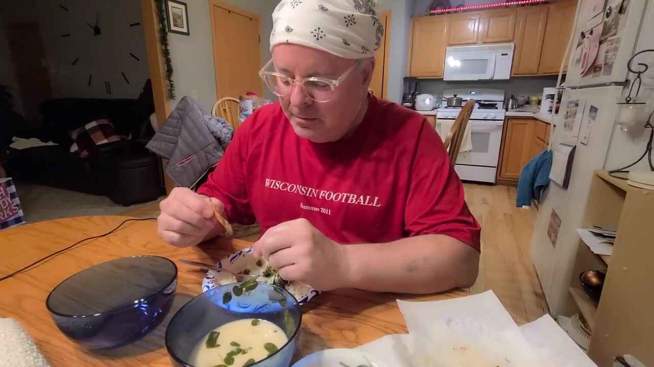 American Husband Eating Dried Fish