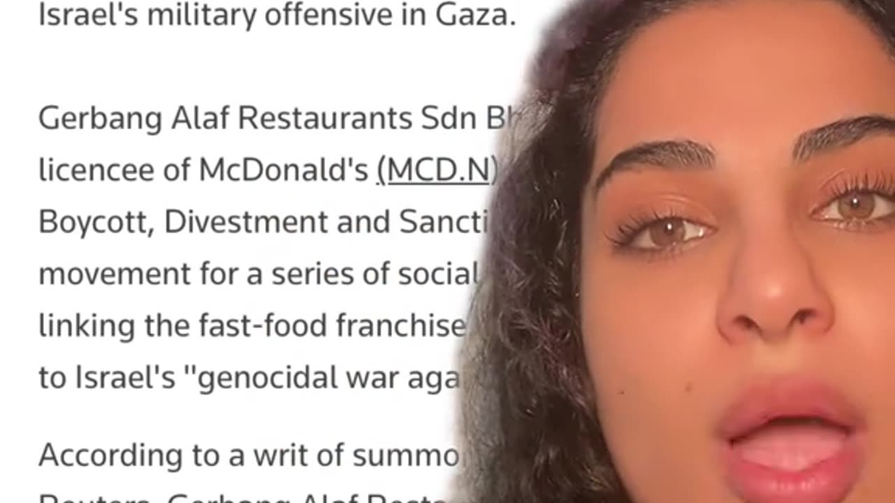 MCDONALD`S MAKAYSIA SUES ISRAEL BOYCOTT MOVEMENT FOR $1 MILLION
