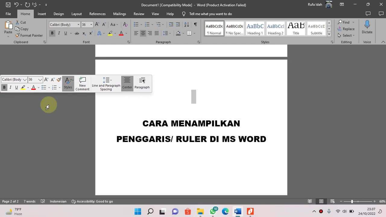 MENAMPILKAN PENGGARIS ATAU RULER DI MS WORD