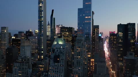 Manhattan buildings and skyscrapers at dusk