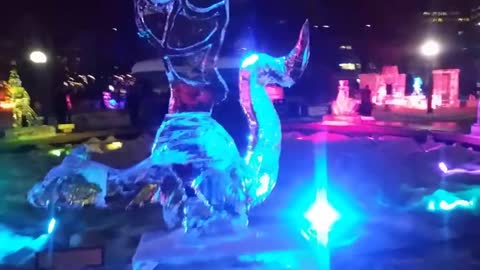 Illuminated Ice Sculptures at Confederation Park in Ottawa