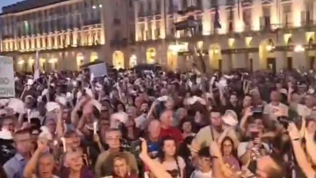 Massive protest in Turin, Italy over vaccine passport aka "Green Pass"