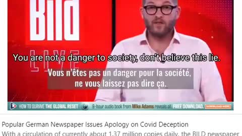 Popular German Newspaper issues Apology for COVID Deception.