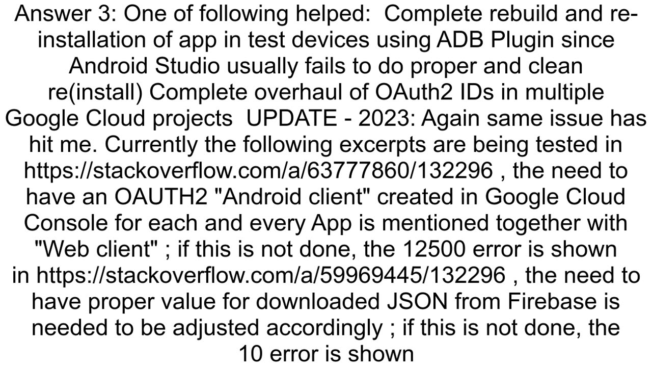 Google OAuth2 returning either error 10 or error 12500 when signing in from Android