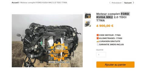 AEPSPIECES.COM - Moteur complet FORD KUGA MK2 2.0 TDCI T7MA