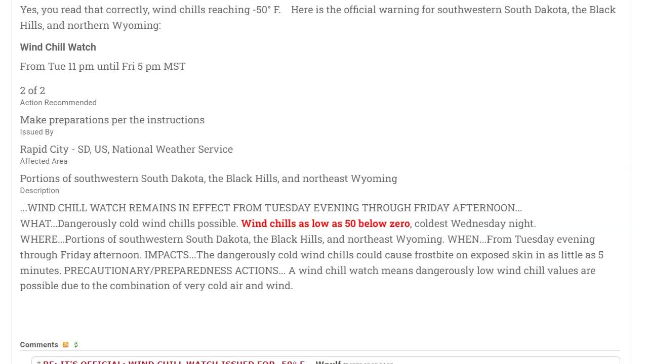 DANGEROUS Wind Chills Of -50F On Tap For Upper Midwest: Be Prepared!
