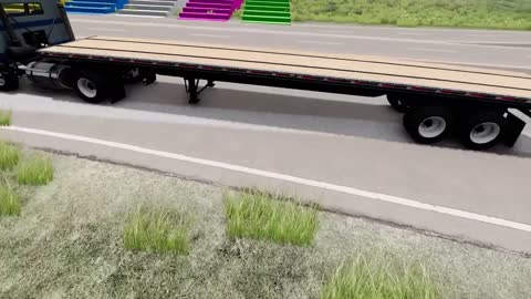 Flatbed Trailer Cars Transporatation with Truck - Pothole vs Car - BeamNG.Drive