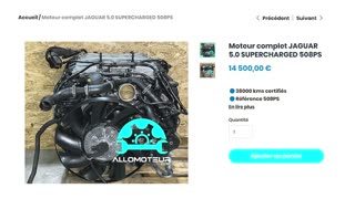 ALLOMOTEUR.COM - Moteur complet JAGUAR 5.0 SUPERCHARGED 508PS