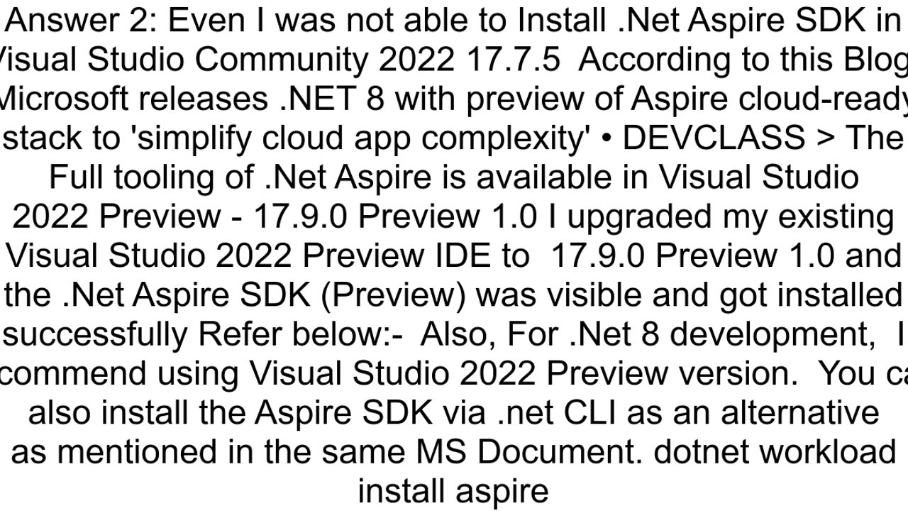 NET Aspire workload not showing in Visual Studio Installer