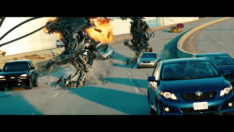 Transformers_Dark of the Moon (2011) - Freeway Chase - Only Action [4k]