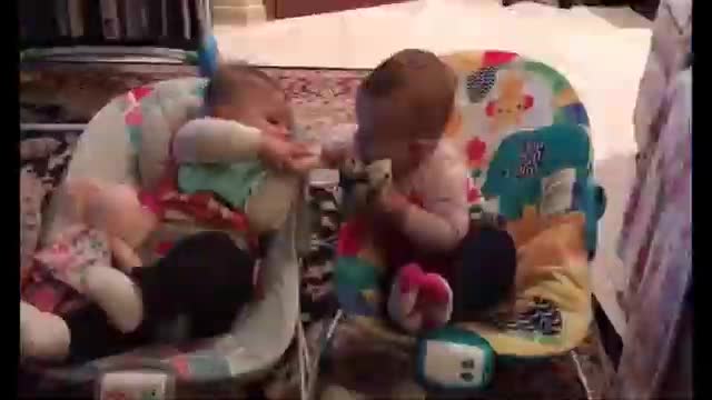 Cute twins baby fighting funny video