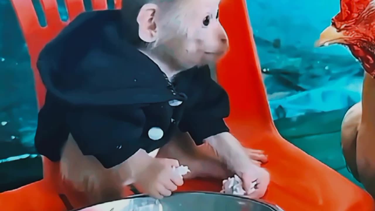 Don't mess with my food little Monkey warn his new friend