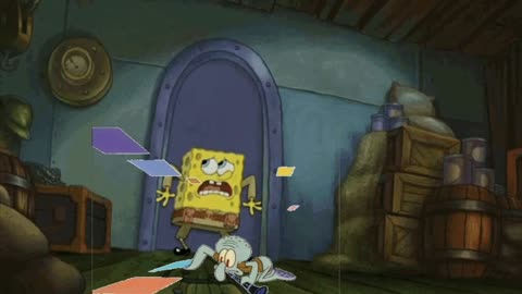 Squidward Is Playing With Tiles While SpongeBob Hides In The Storage Room 📦