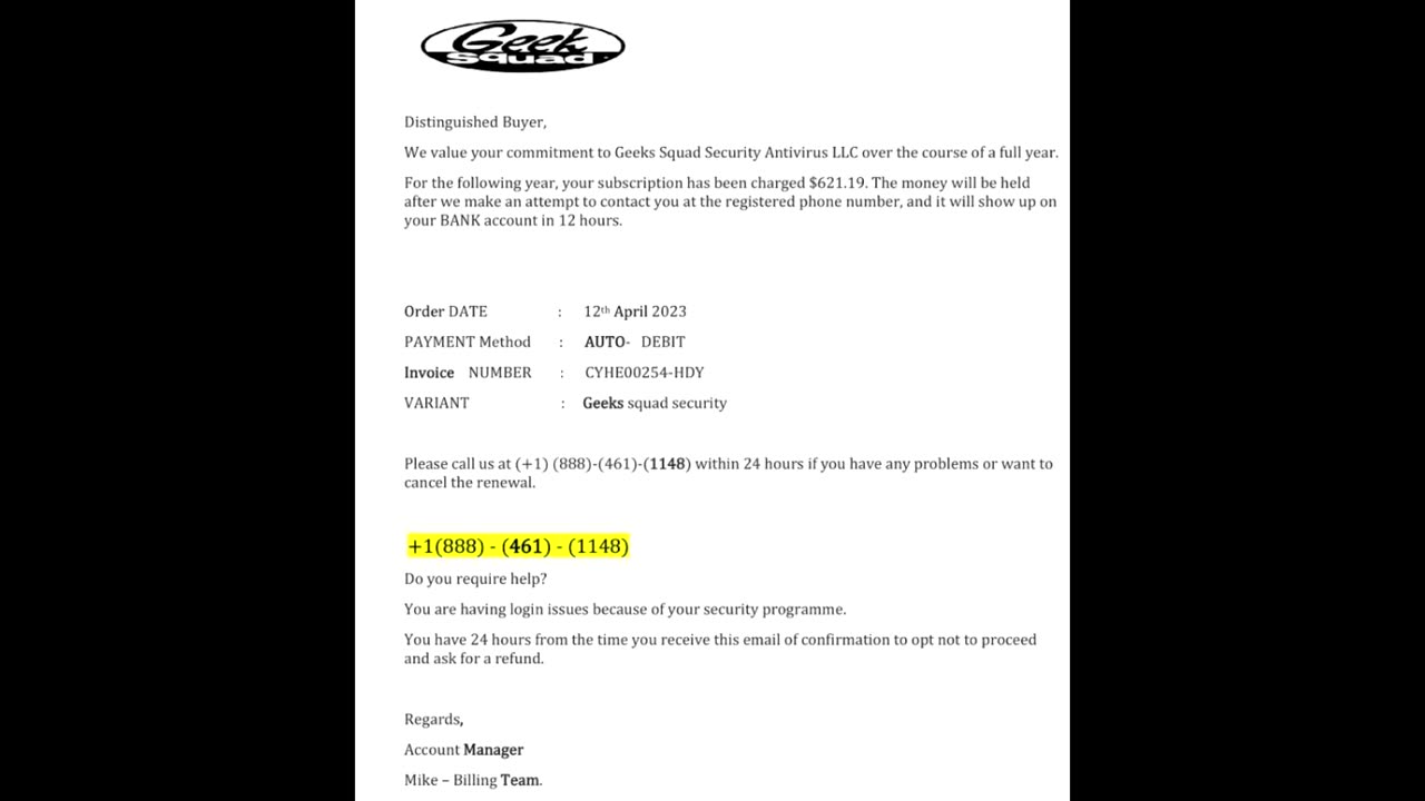 Four Outgoing Calls To Alleged Geek Squad: 888-461-1148, April 13, 2023