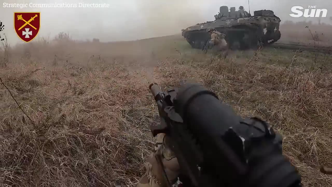 Ukrainian soldiers storm of Russian enemy positions with rifles