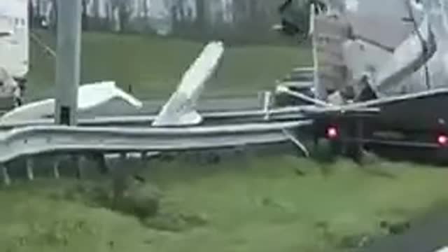 Truck blown away by high winds