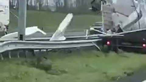 Truck blown away by high winds