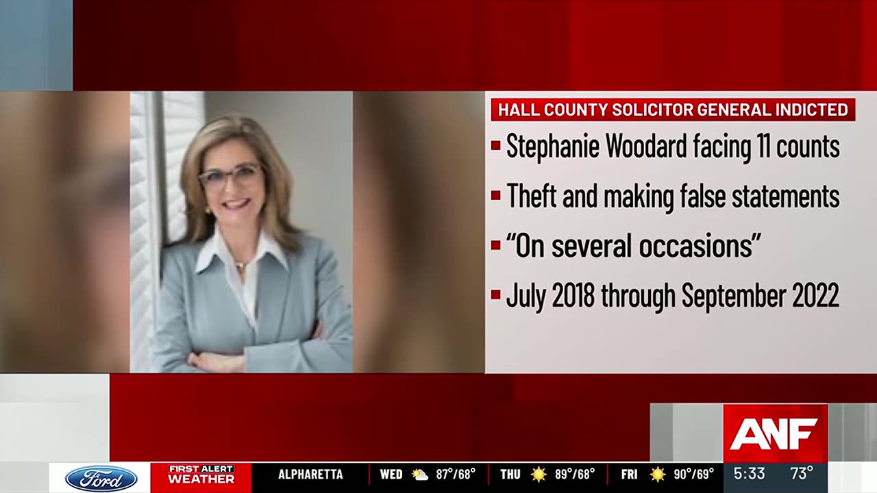 Hall County Solicitor General Stephanie Woodard was indicted on 24 felony counts