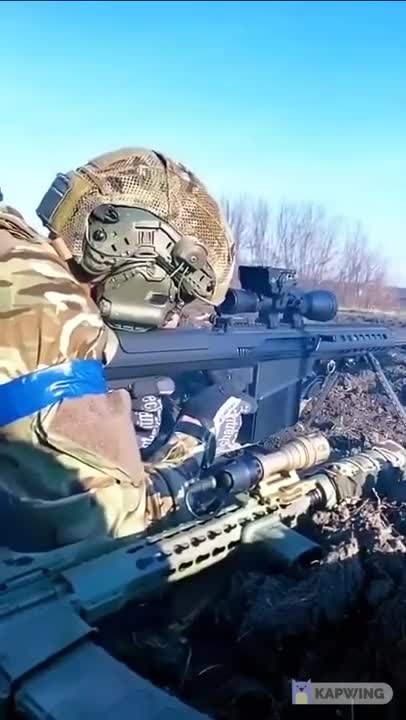 Ukrainian soldier with a US delivered Barrett M107 AMR