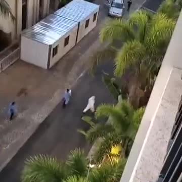 Now! Police and health workers chasing a person