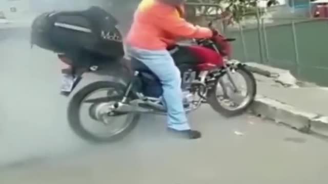 Biker lost control while doing a burnout