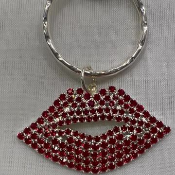 Handmade Unique 4.75” Silver Plated Key Chain with Red Lips. Promotes Healing