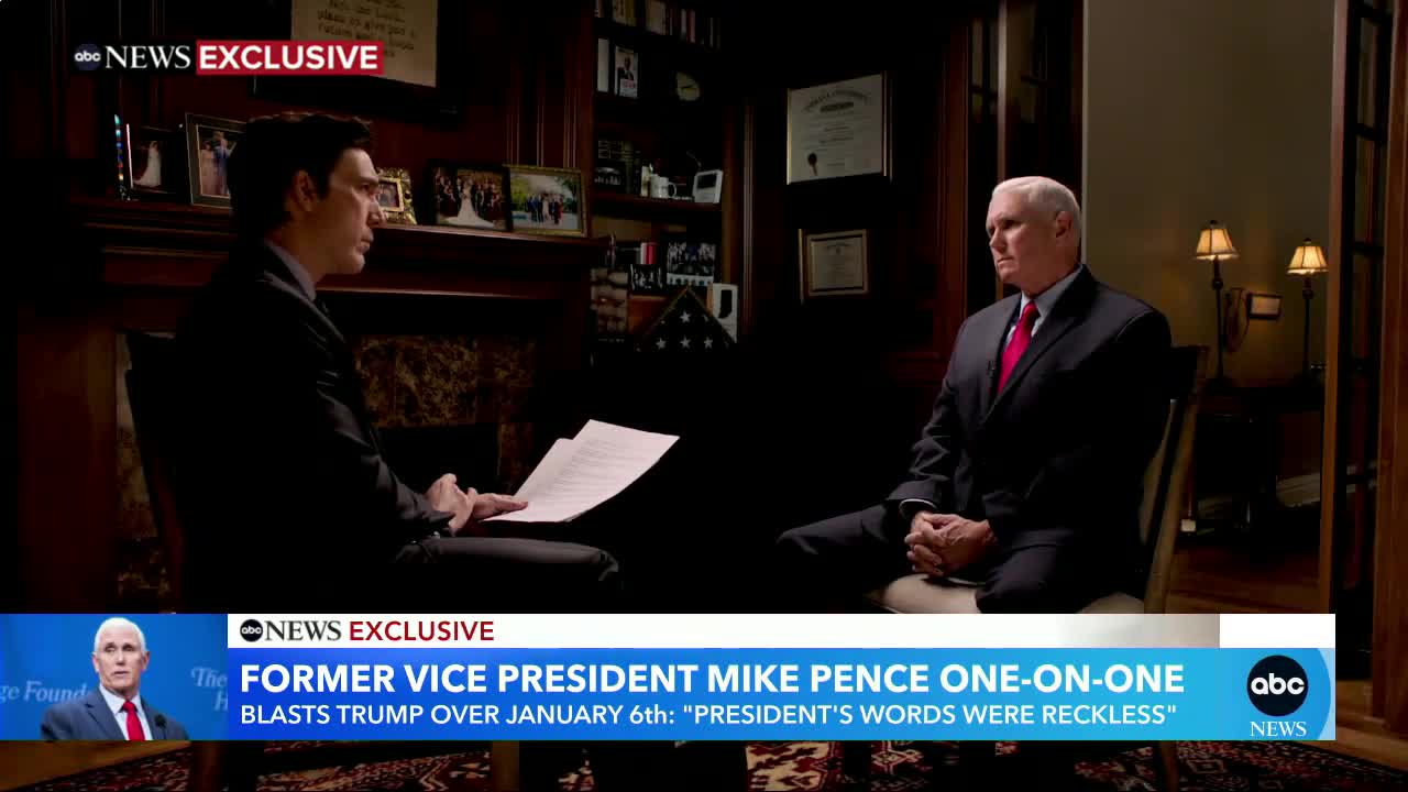 Pence tells David Muir he 'can't account' for what Trump was doing during Jan. 6 riot l GMA