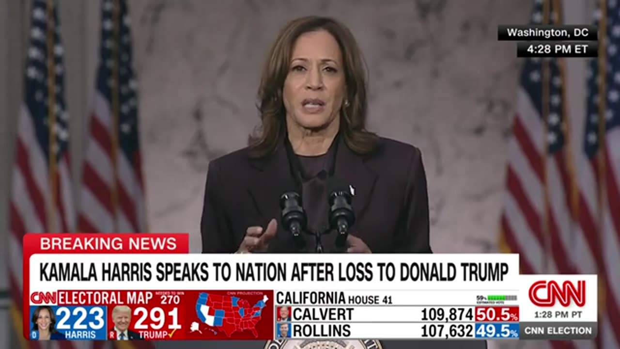 Kamala Harris speaks to supporters after conceding election