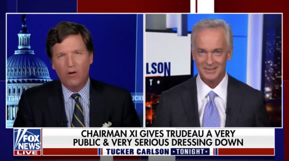 Tucker Carlson and Trace Gallagher mock Trudeau