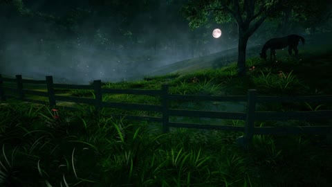 Green Pastures (Night) - 1 Hour | Ambient Scene for Relaxing, Sleeping, Studying, and Writing