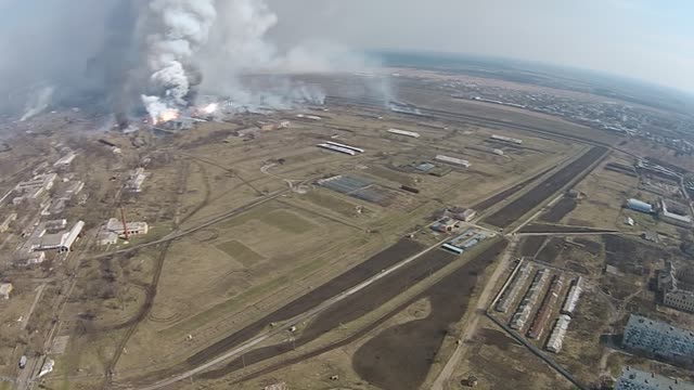 Drone Footage of Ammunition Warehouse Explosion in Ukraine