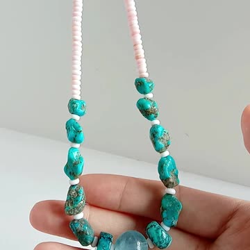 Natural turquoise pink Princess spiny oyster beads white Sakura onyx gemstone necklace