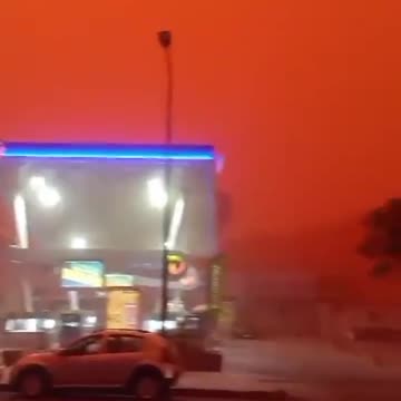 Severe sandstorm hit Marrakech, causing the sky to turn a captivating shade of red.