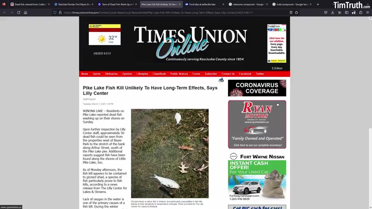 Massive Fish Kill 13 Tons of Dead Fish in Florida, Indiana and Michigan