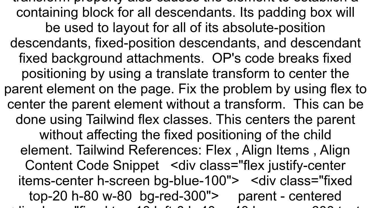 How can I position a div fixed relative to the body when it39s inside a fixed parent div