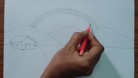 How to draw a beautiful rainbow scenery