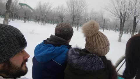 In winter we ride a horse.